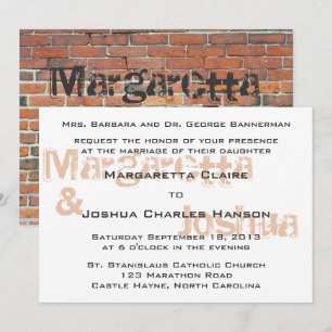 Red Vintage Brick Graffiti Wedding Invitation