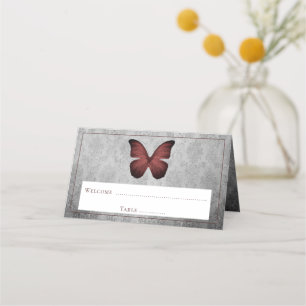 Red Vintage Butterfly Damask Reception Place Card