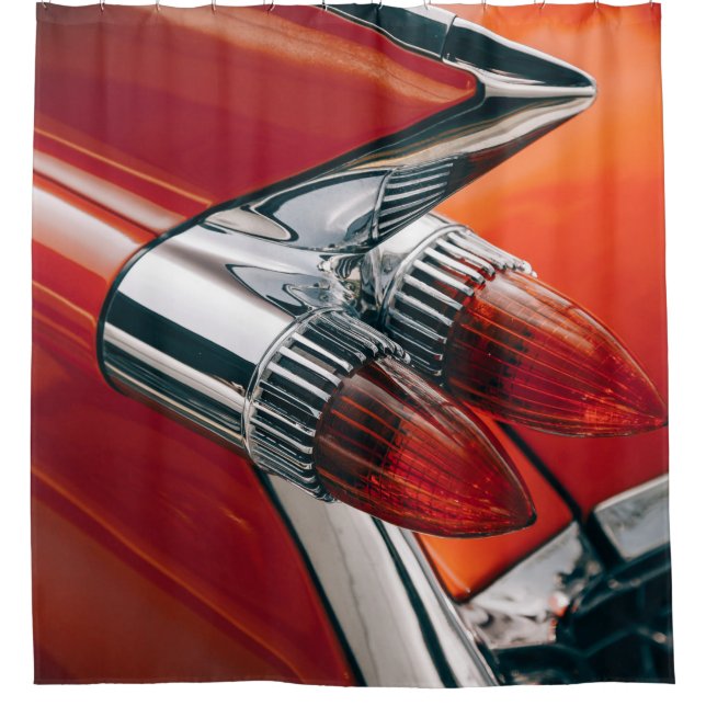 Red Vintage Cadillac Car Curtains Shower Curtain (Front)