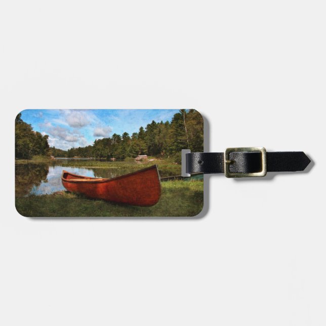 Red vintage canoe luggage tag (Front Horizontal)