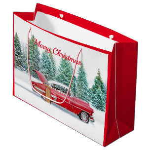 Red Vintage Car Christmas Large Gift Bag