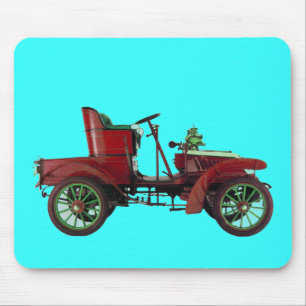 RED VINTAGE CAR,CLASSIC AUTOMOTIVE Bright Blue Mouse Mat