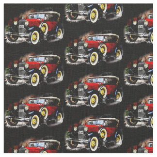 Red Vintage Car on Black  Fabric