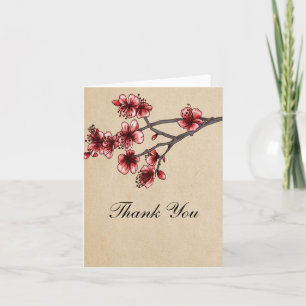 Red Vintage Cherry Blossoms Thank You Card