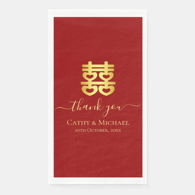 Red vintage Chinese wedding heart double happiness Napkin (Front)