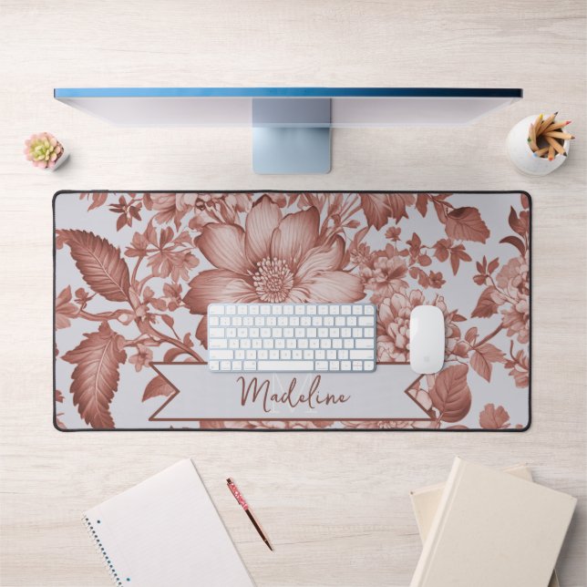 Red Vintage Chinoiserie Floral  Desk Mat (Office 1)