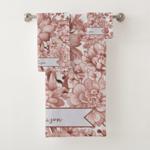 Red Vintage Chinoiserie Floral Personalised Bath Towel Set