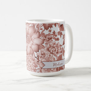 Red Vintage Chinoiserie Floral Personalised Coffee Mug