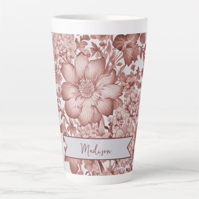 Red Vintage Chinoiserie Floral Personalised Latte Mug (Front)
