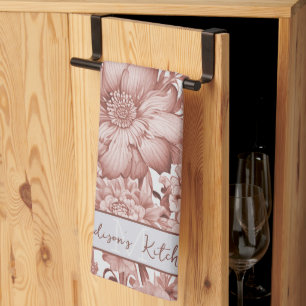 Red Vintage Chinoiserie Floral Personalised Tea Towel