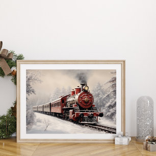 Red Vintage Christmas Express Train Wall Art