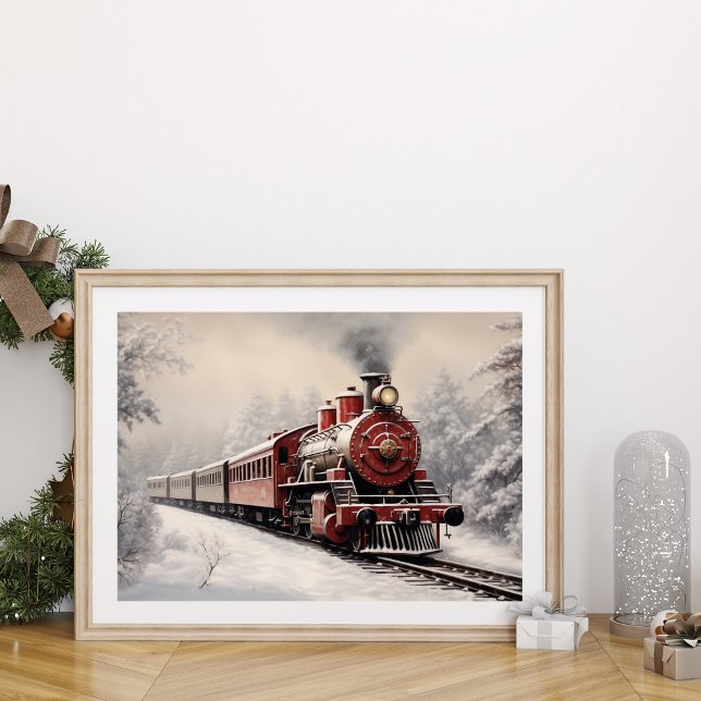 Red Vintage Christmas Express Train Wall Art (Red Vintage Christmas Express Train Wall Art next to a Christmas ornament.)