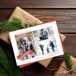 Red Vintage Christmas Photo Santa  Holiday Card