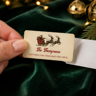 Red Vintage Christmas Santa Return Address Label