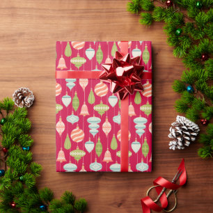 Red Vintage Christmas Tree Ornaments Wrapping Paper