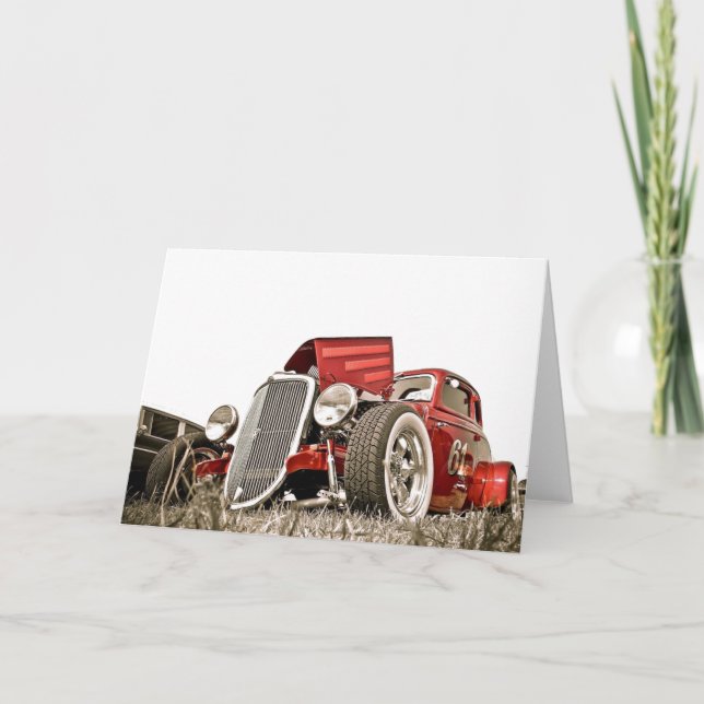 Red Vintage Classic Car Collector Greeting Card (Front)