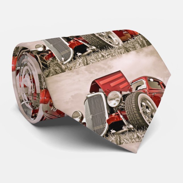 Red Vintage Classic Car Tie (Rolled)