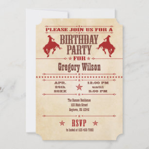 Red Vintage Cowboy Birthday Invitation