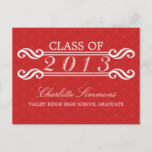 Red Vintage Damask 2013 Grad Party Postcard