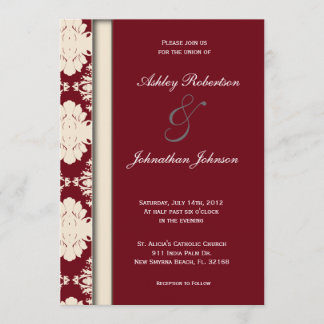 Red Vintage damask wedding invite