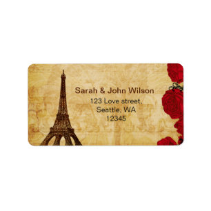 red vintage eiffel tower Paris address labels