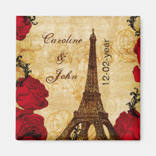 red vintage eiffel tower Paris save the date Magnet