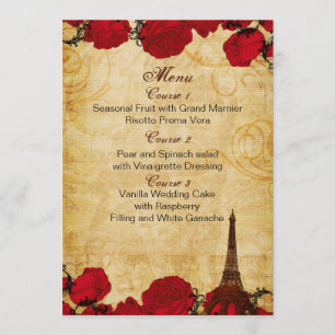 red vintage eiffel tower Paris wedding menu cards