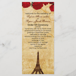 red vintage eiffel tower Paris wedding program Programme