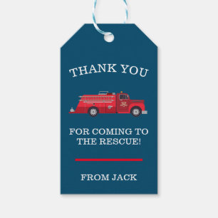 Red Vintage Fire Truck Fire Engine Thank You Gift Tags