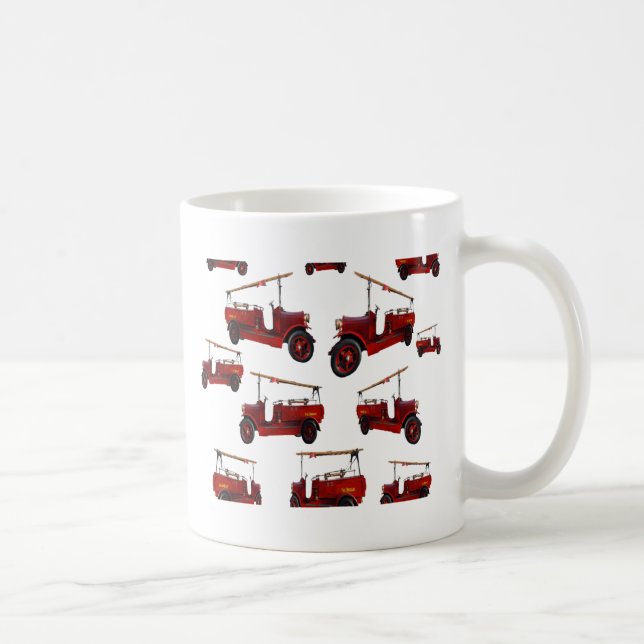 Red Vintage Fire Truck Pattern, Coffee Mug (Right)