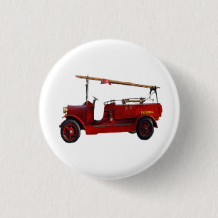 Red Vintage Fire Truck With Overhead Ladder,  3 Cm Round Badge
