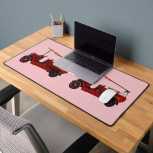 Red Vintage Fire Truck With Overhead Ladder, Desk Mat