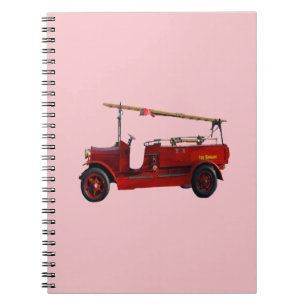 Red Vintage Fire Truck With Overhead Ladder,  Notebook