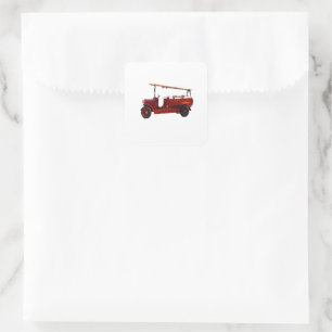Red Vintage Fire Truck With Overhead Ladder, Square Sticker