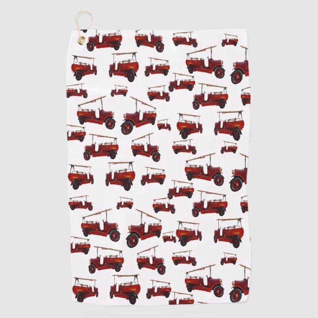 Red Vintage Fire Trucks, Golf Towel (Front)