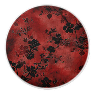Red Vintage Floral Ceramic Knob