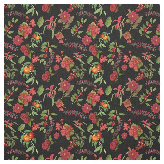 Red Vintage Floral Fabric (Swatch)