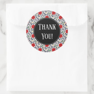 Red Vintage Floral Poppy Pattern Thank You Classic Round Sticker