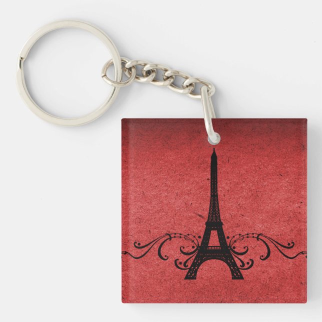 Red Vintage French Flourish Acrylic Keychain (Front)