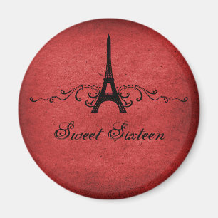 Red Vintage French Flourish Sweet 16 Magnet