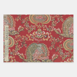 Red Vintage French Textiles Wrapping Paper Sheet