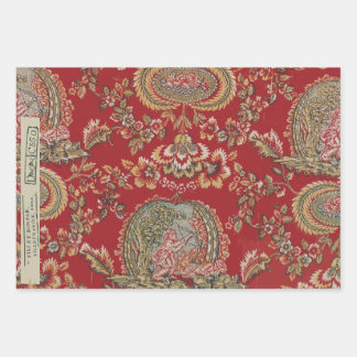 Red Vintage French Textiles Wrapping Paper Sheet