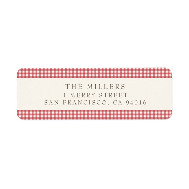 Red Vintage Gingham Christmas Address Labels (Front)