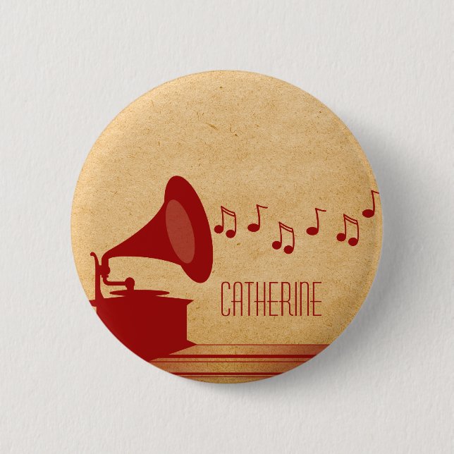 Red Vintage Gramophone Button (Front)