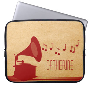 Red Vintage Gramophone Laptop Sleeve