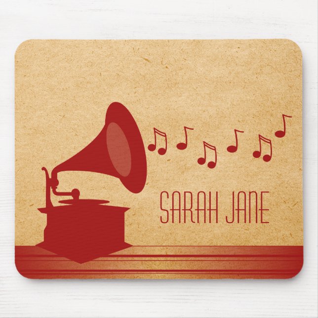 Red Vintage Gramophone Mousepad (Front)