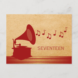 Red Vintage Gramophone Table Postcard
