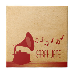 Red Vintage Gramophone Tile