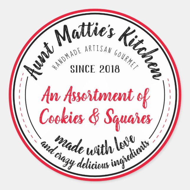 Red Vintage Handmade Artisan Gourmet Food Label (Front)