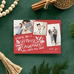 Red Vintage Holly Tilted Snapshot Multi-Photo 3 Holiday Card<br><div class="desc">This festive and chic holiday photo card features our original hand-drawn winter foliage with sweet styled typography in vibrant colours and tilted photos with colourful borders. The back comes with a matching pattern for an extra special touch.</div>